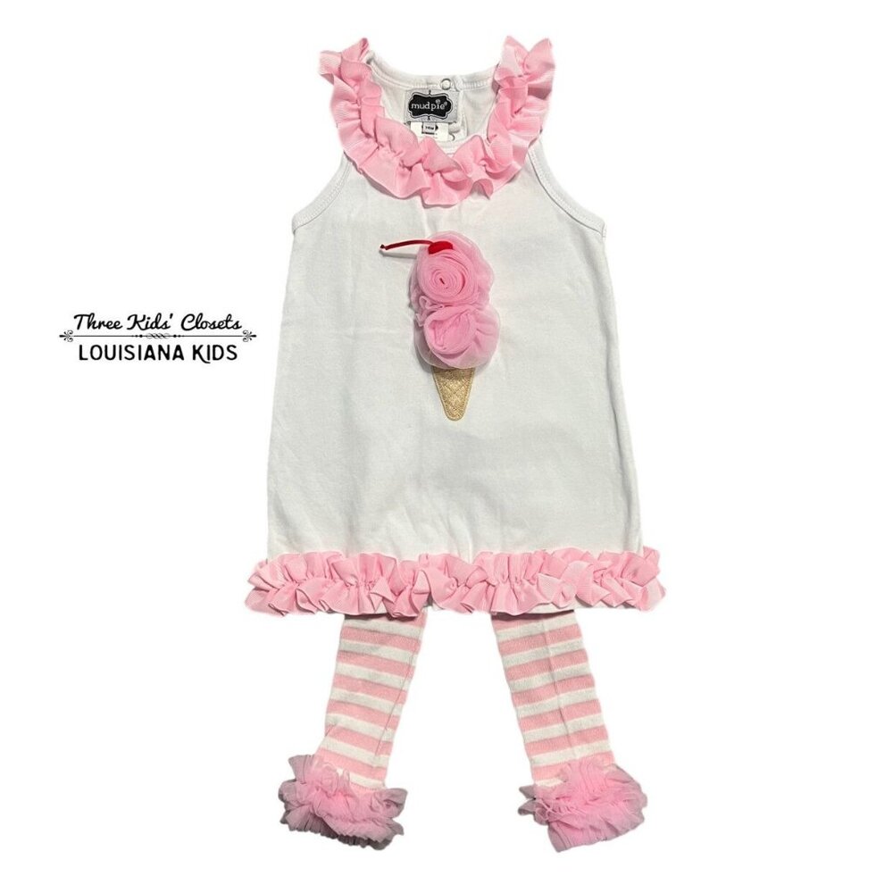 Mud Pie 24m Ice Cream Ruffle Tunic Dress & Tights Set